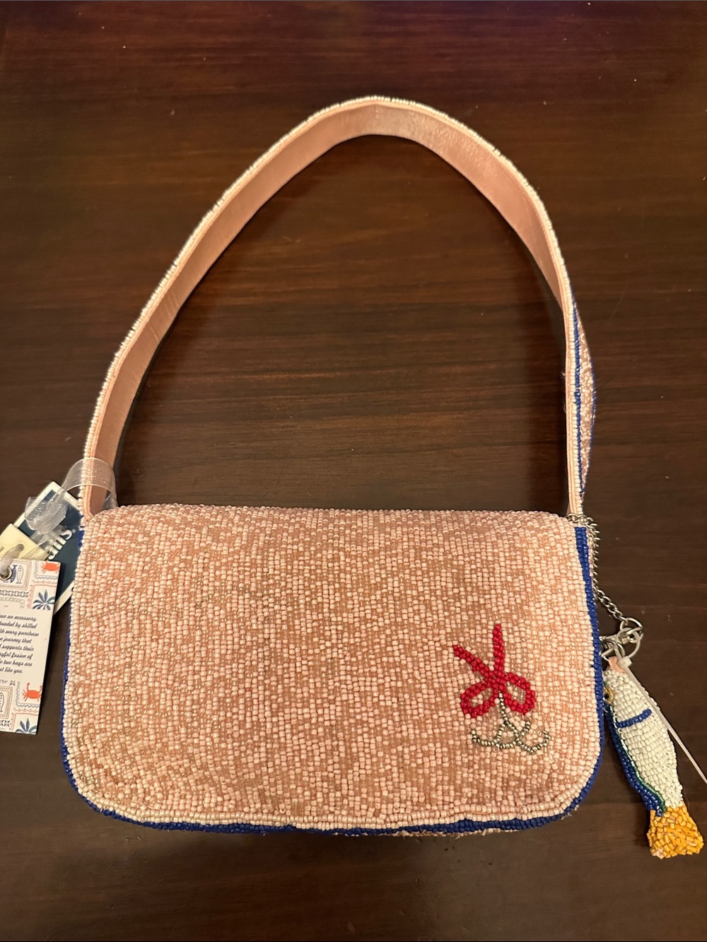 Beaded Fish Pattern Pink Shoulder Bag - Picture 3 of 5